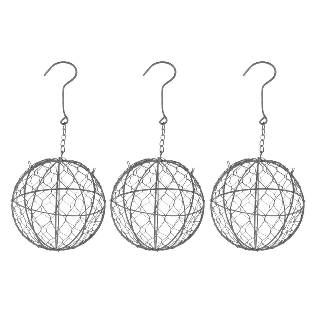 3Pcs 15cm Iron Ball Shape Succulent Pot Metal Hanging Planter Plant Holder