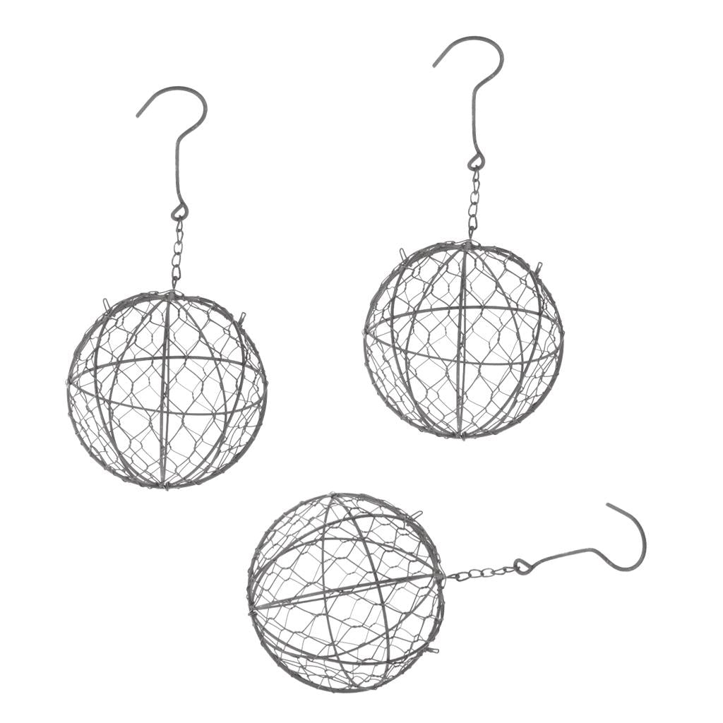 3Pcs 15cm Iron Ball Shape Succulent Pot Metal Hanging Planter Plant Holder