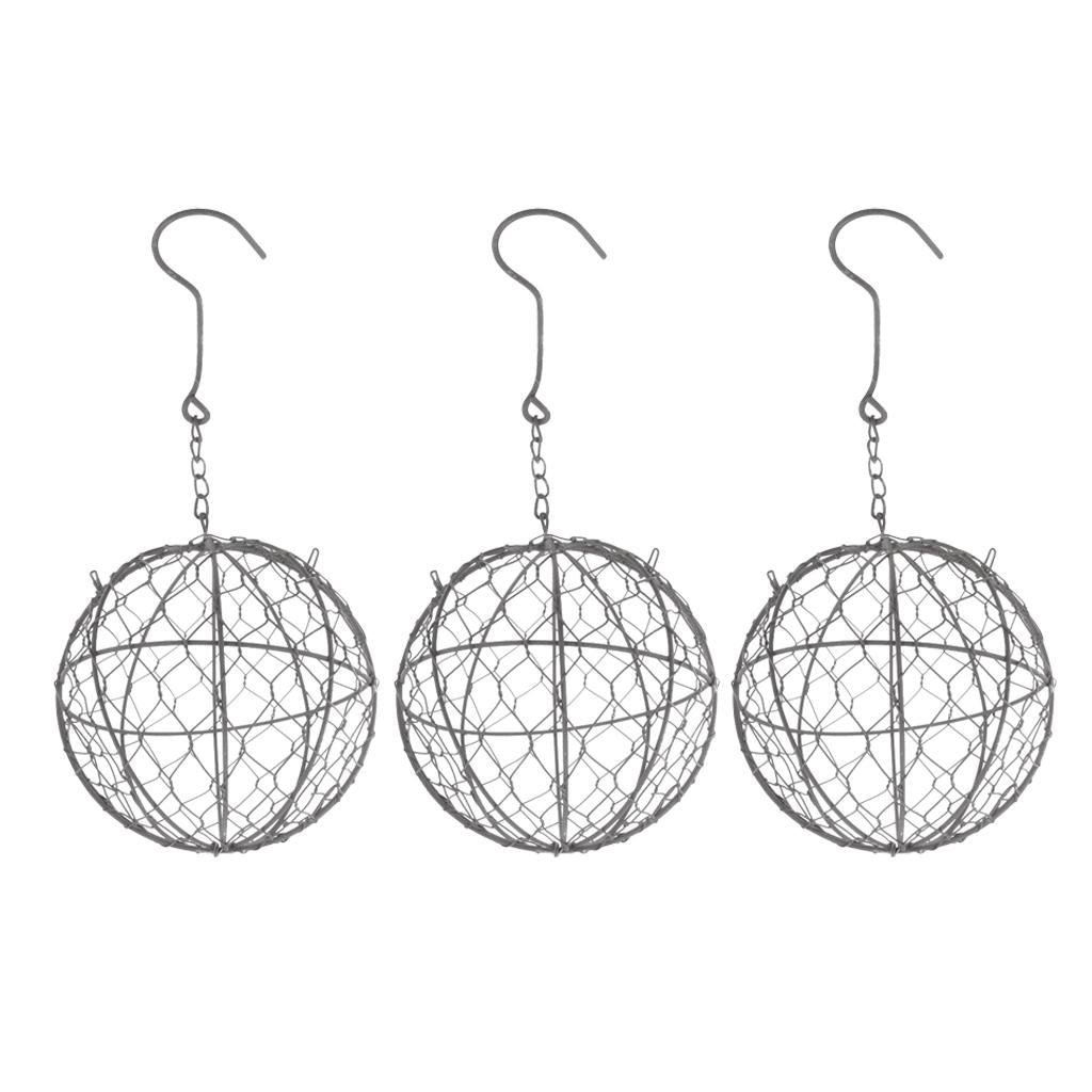 3Pcs 15cm Iron Ball Shape Succulent Pot Metal Hanging Planter Plant Holder
