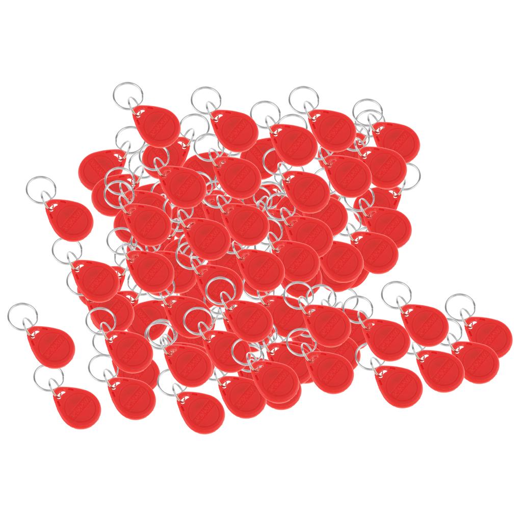 100Pcs 125KHZ RFID Proximity ID Card Token Tags Key Fobs Access System Red