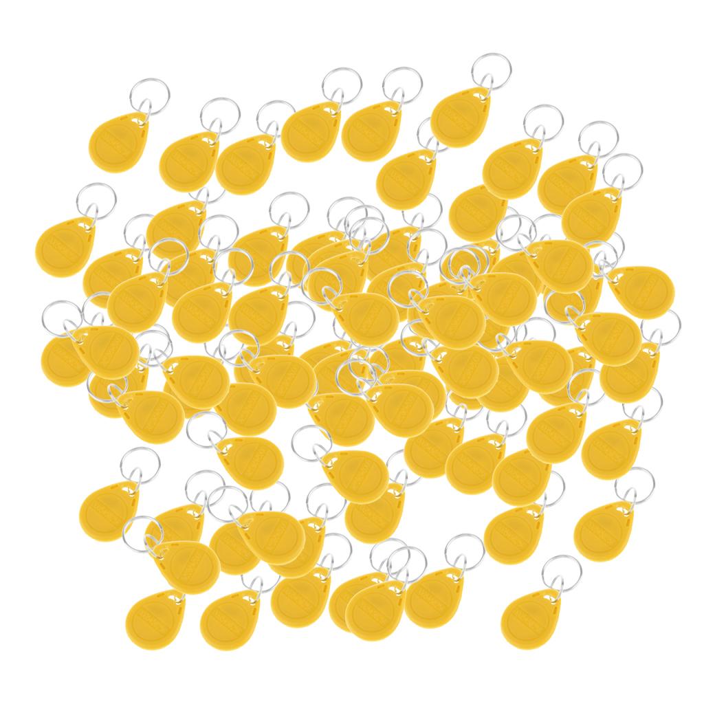 100Pcs 125KHZ RFID Proximity ID Card Token Tags Key Fob Access System Yellow