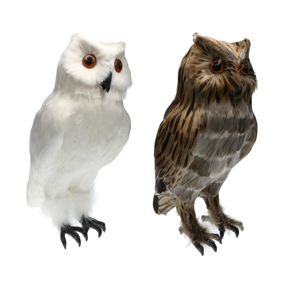 2pcs/set Artificial Owl Bird Feather Realistic Taxidermy Home Garden Decor
