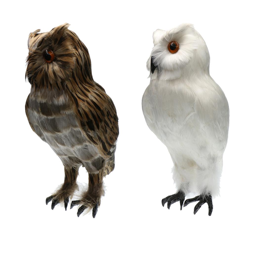 2pcs/set Artificial Owl Bird Feather Realistic Taxidermy Home Garden Decor