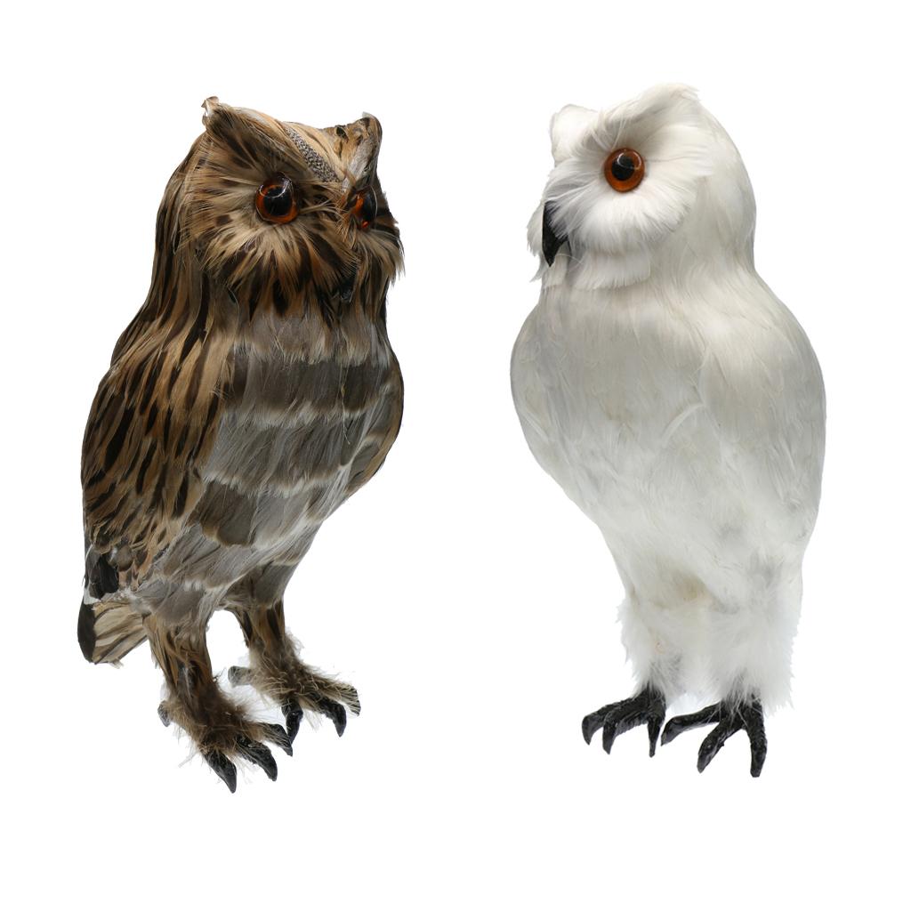 2pcs/set Artificial Owl Bird Feather Realistic Taxidermy Home Garden Decor