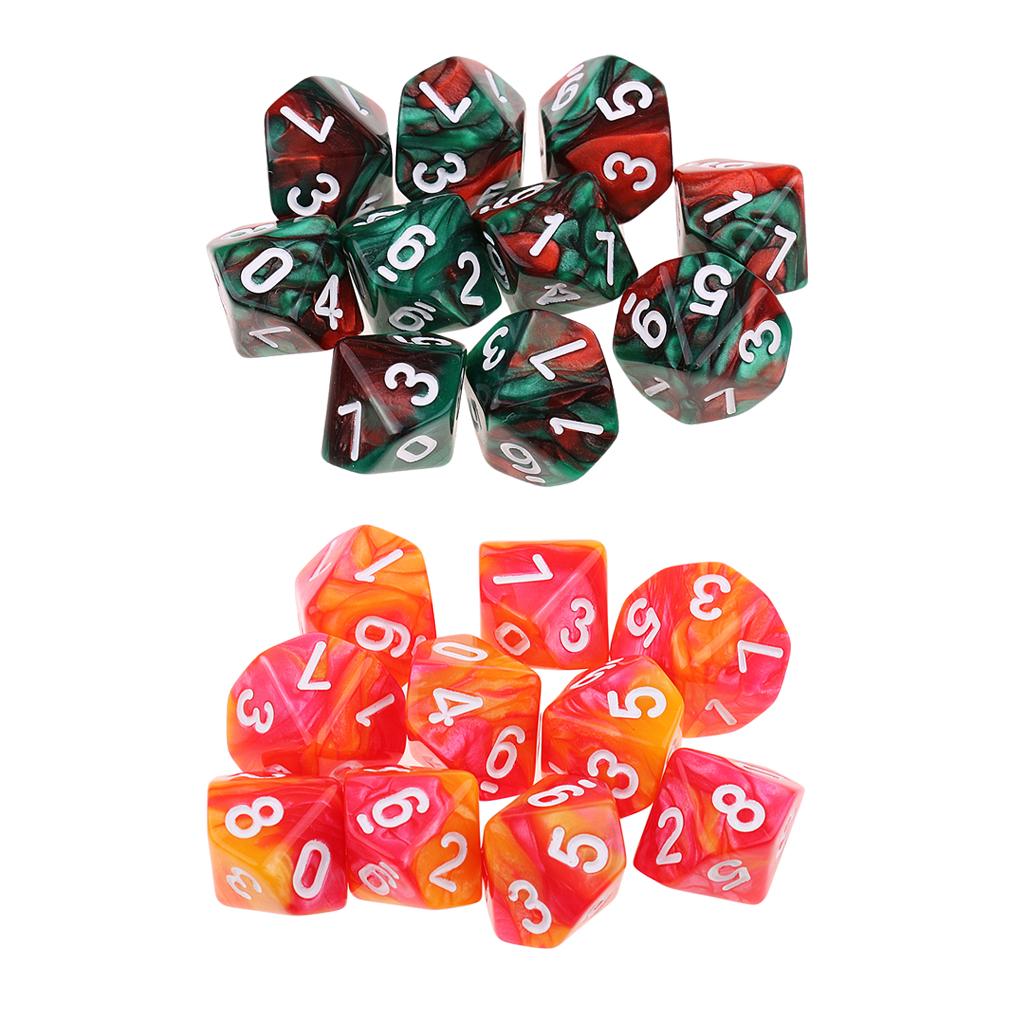 20pcs 10 Sided D10 Polyhedral Dice Double Color for DND RPG Orange Red