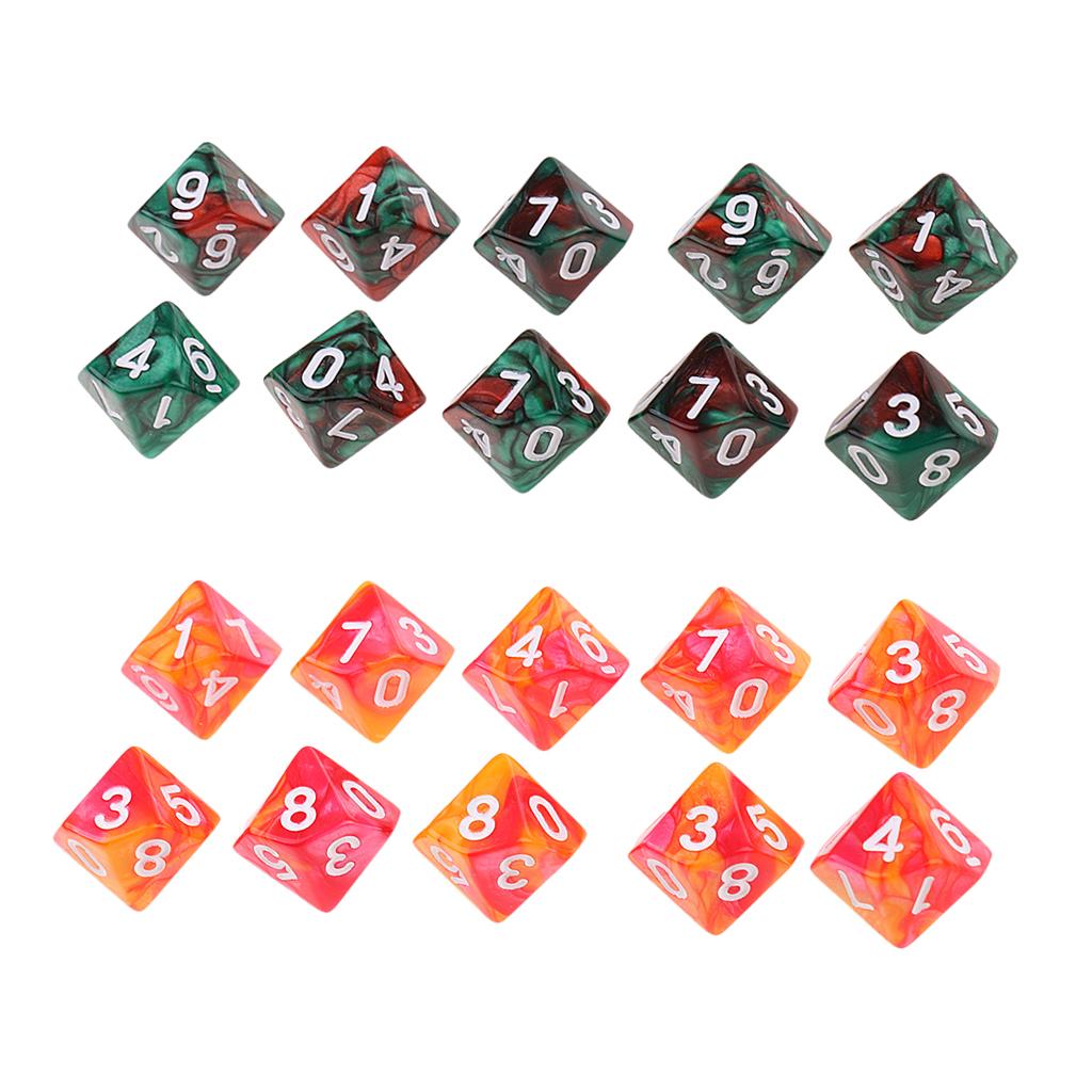 20pcs 10 Sided D10 Polyhedral Dice Double Color for DND RPG Orange Red