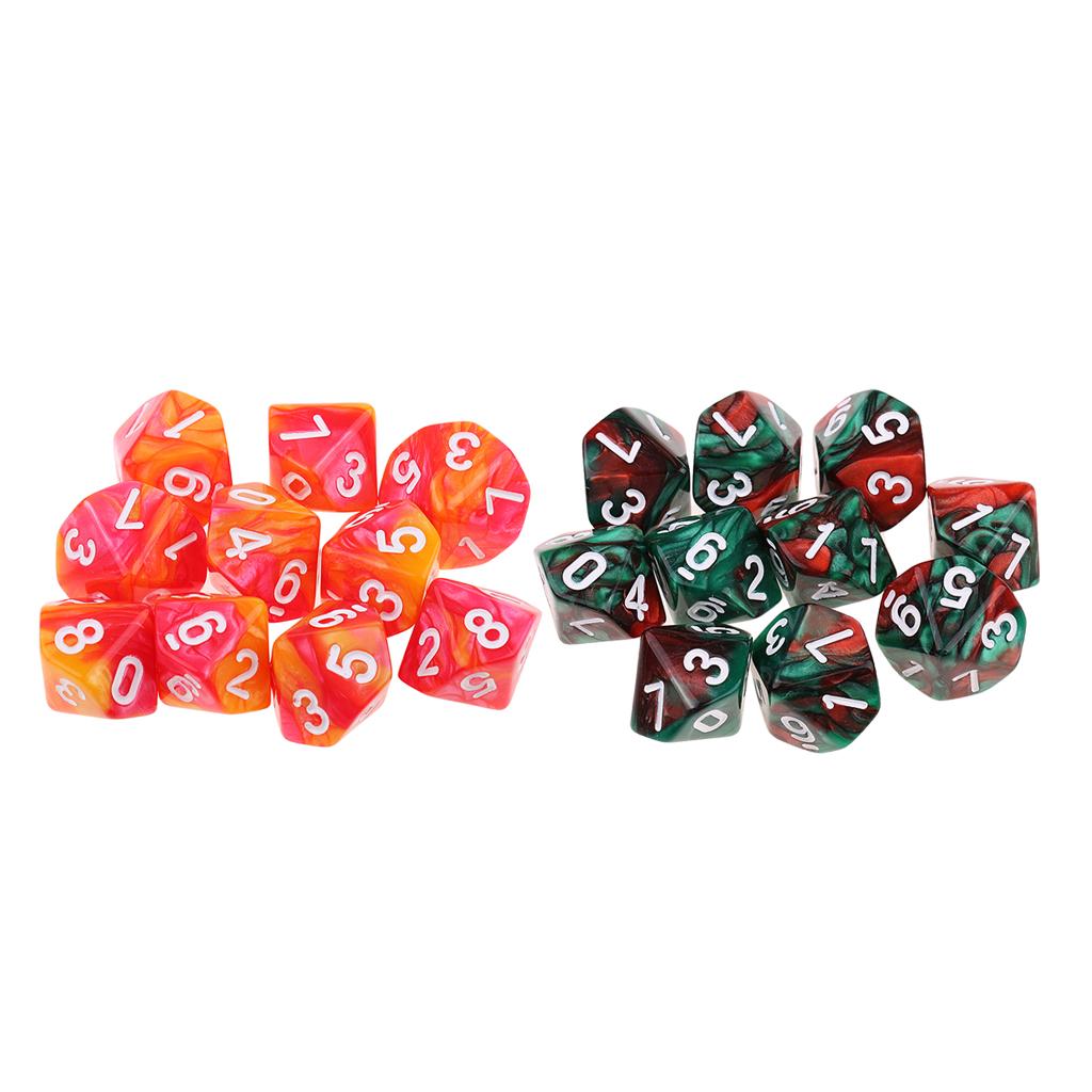 20pcs 10 Sided D10 Polyhedral Dice Double Color for DND RPG Orange Red