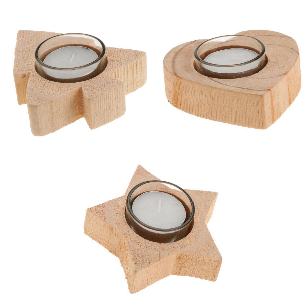 3Pcs Solid Wood Decor Candle Holder Candlestick Tea Light Holder Holidays
