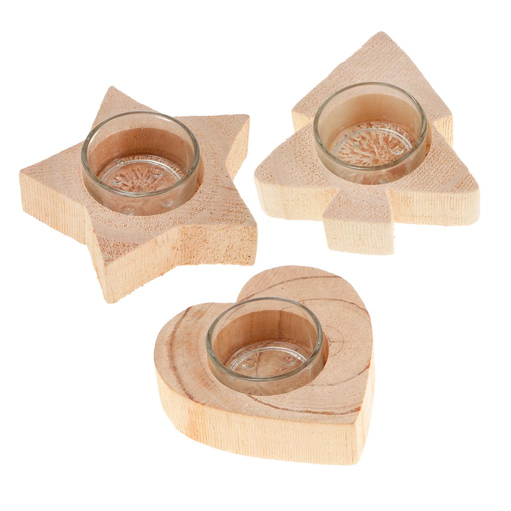 3Pcs Solid Wood Decor Candle Holder Candlestick Tea Light Holder Holidays