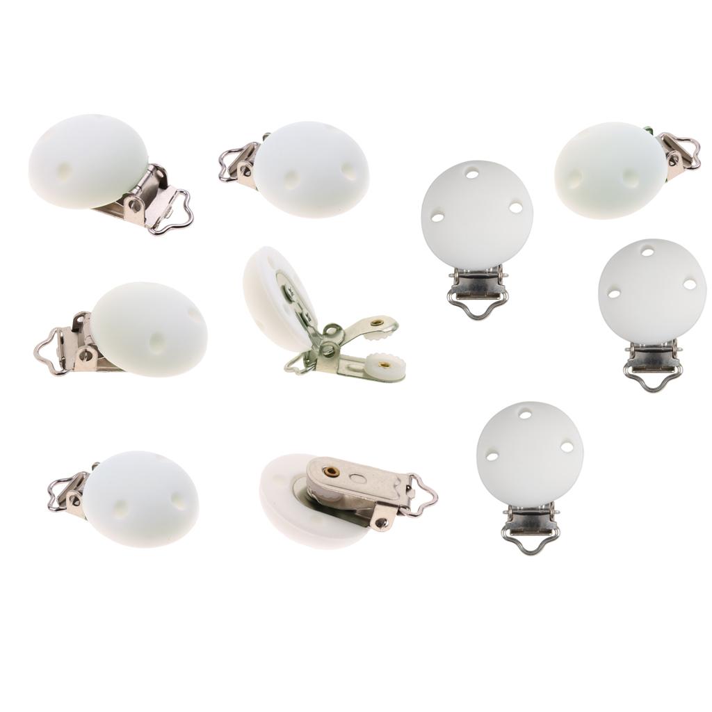 10Pieces Cute Baby Pacifier Round Silicone Soother Clip Metal Holders Clasp