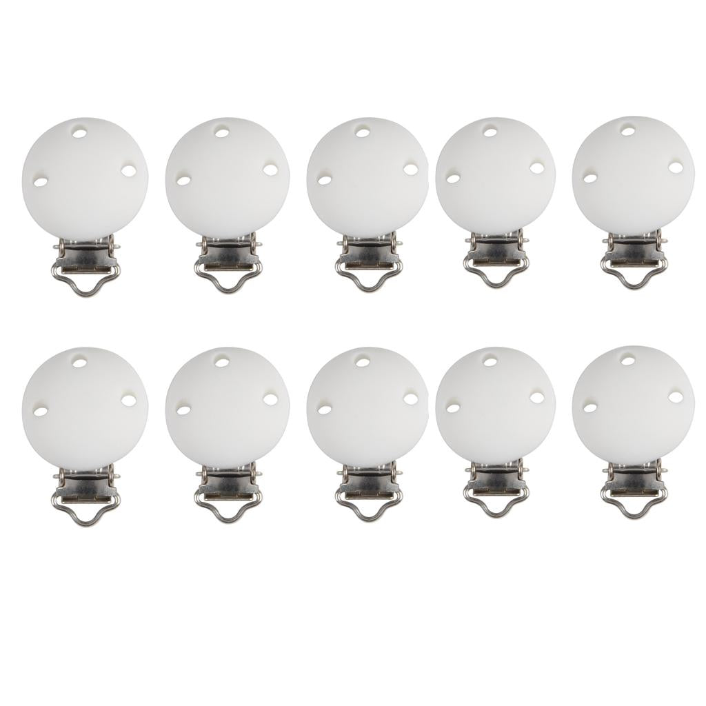 10Pieces Cute Baby Pacifier Round Silicone Soother Clip Metal Holders Clasp