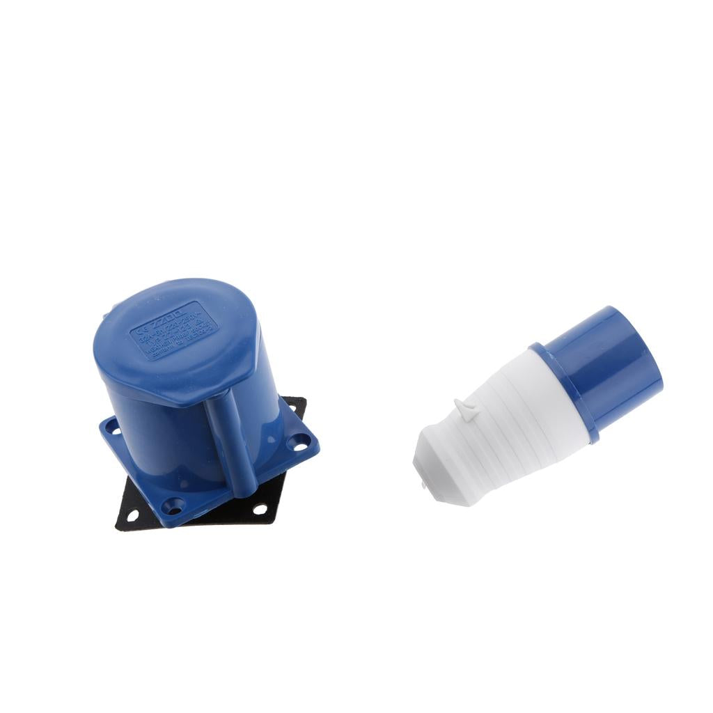 2 Pieces 3-Hole Concealed Socket & 3-Pin Plug 32A 220V 2P+E Waterproof Blue
