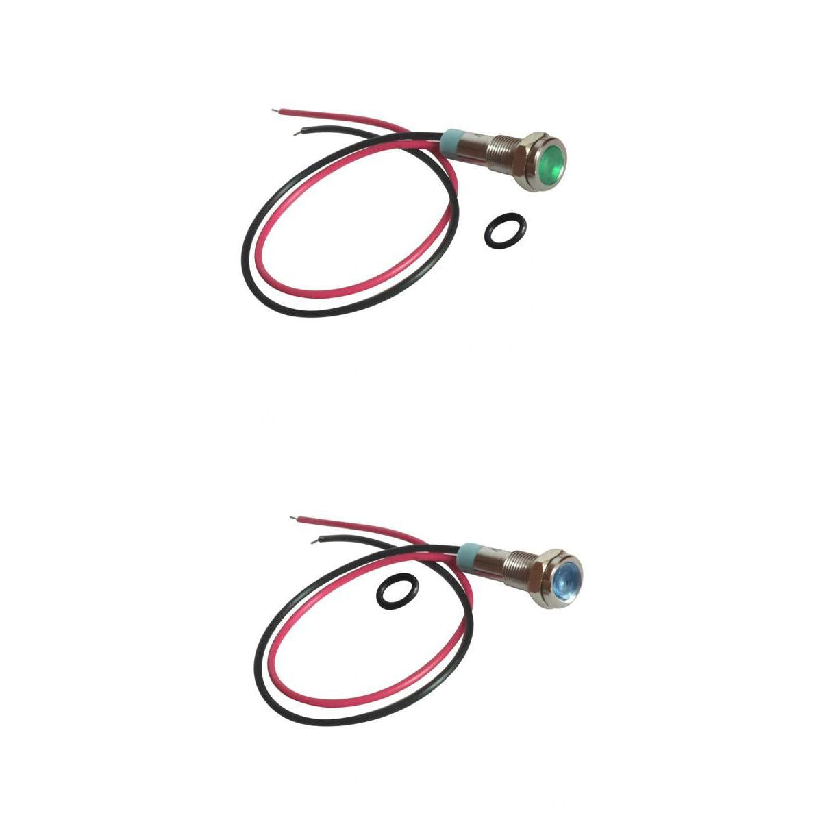2x Blue&Green 6mm 12V Signal Power Supply LED Indicator Light Lamp Pre-Wired