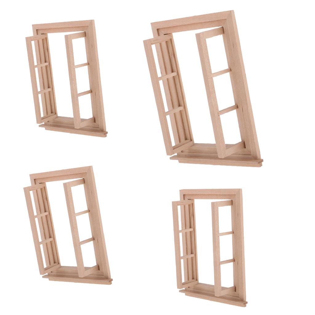 4x 1/12 Dollhouse Miniature Unpainted Wood 6 Pane Double Window Frame
