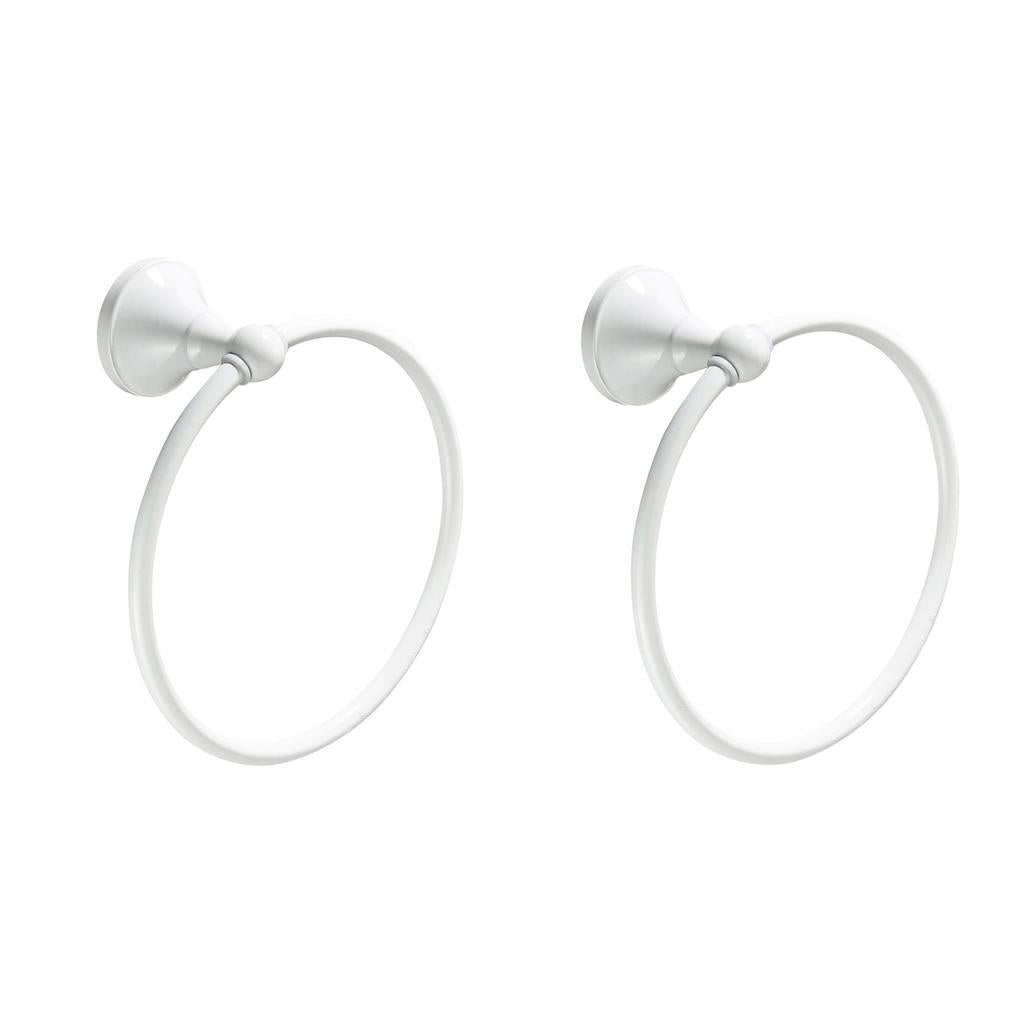 2x Chrome Towel Ring Hand Rack Holder Wall Mounted Bathroom Towel Rack White