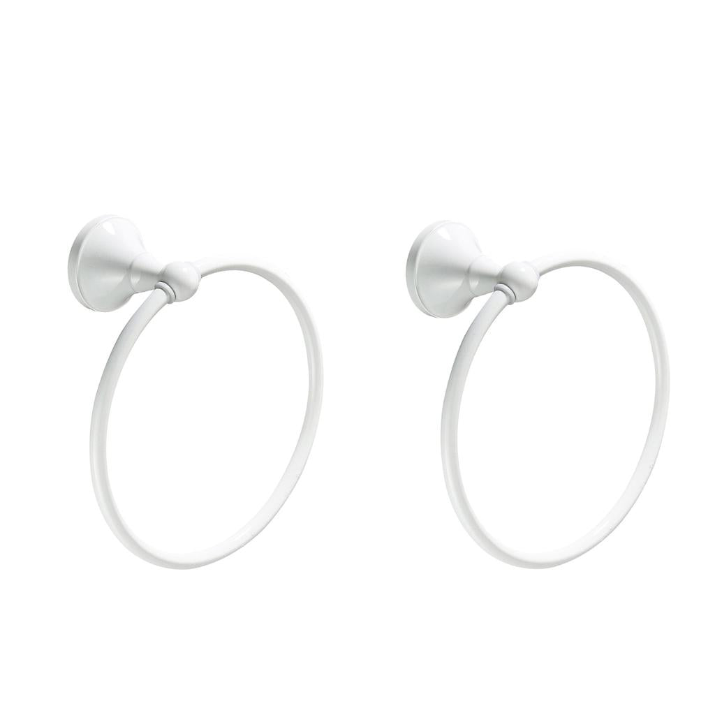 2x Chrome Towel Ring Hand Rack Holder Wall Mounted Bathroom Towel Rack White