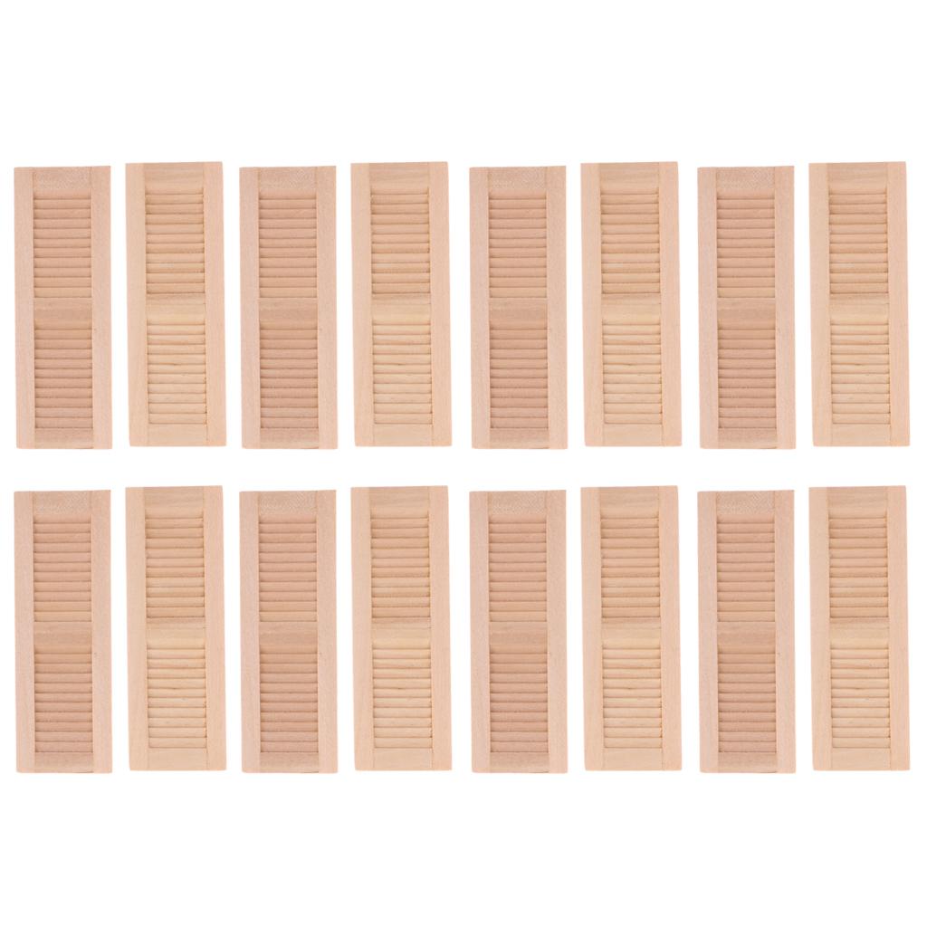 16 Pieces 1/12 Dollhouse Furniture Wooden Shutters DIY Window Accessory