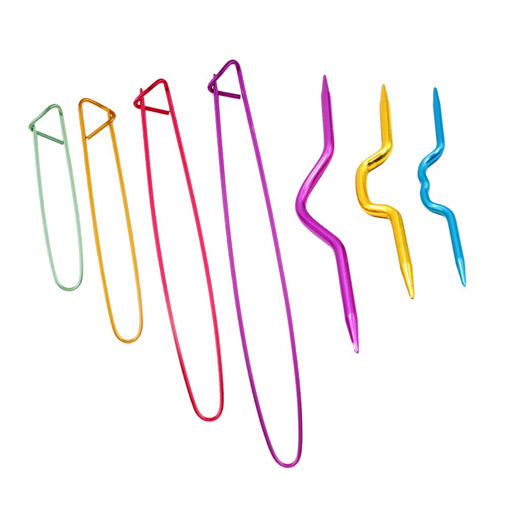 7pcs Aluminum Cable Knitting Needles Crochet Hooks Stitch Holders
