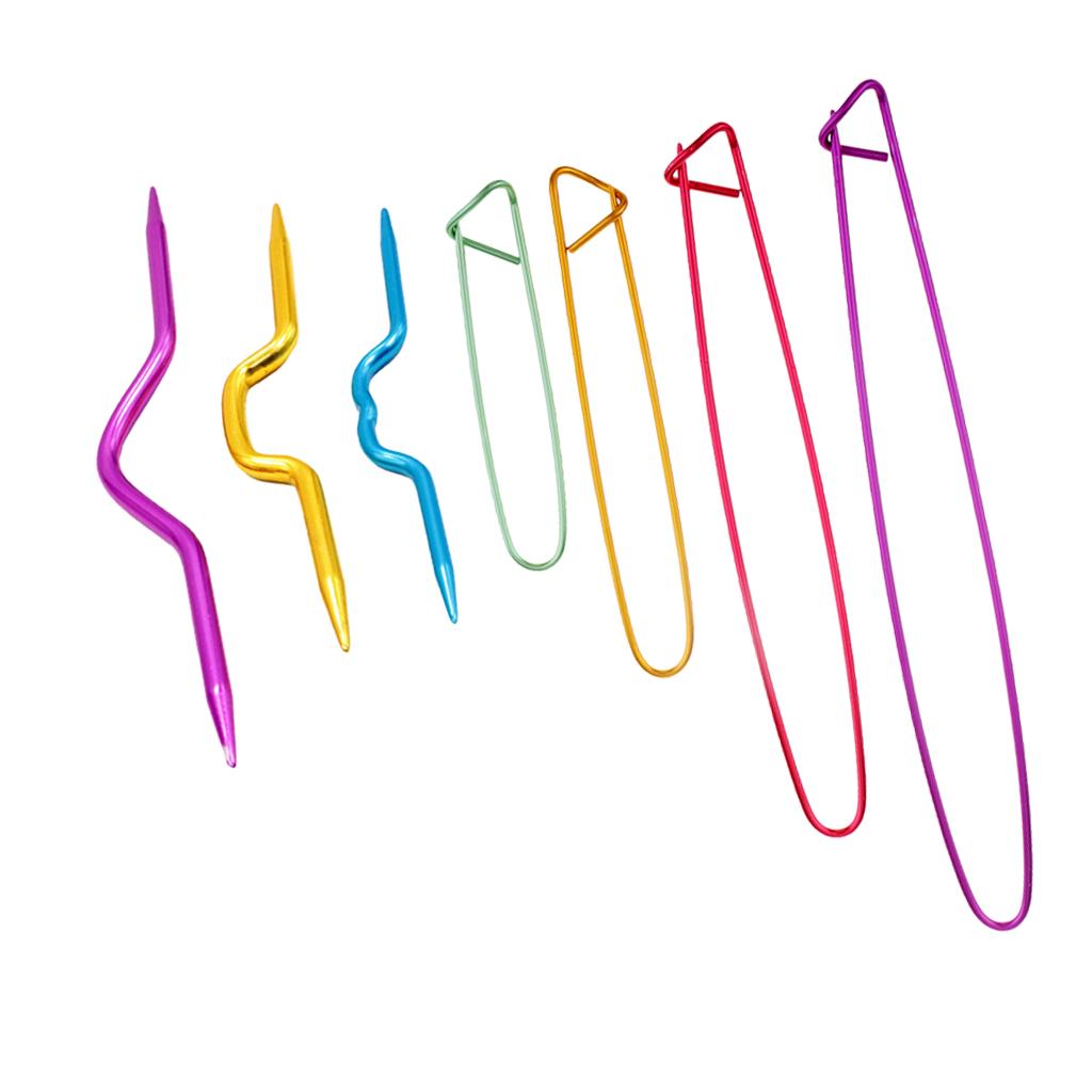 7pcs Aluminum Cable Knitting Needles Crochet Hooks Stitch Holders
