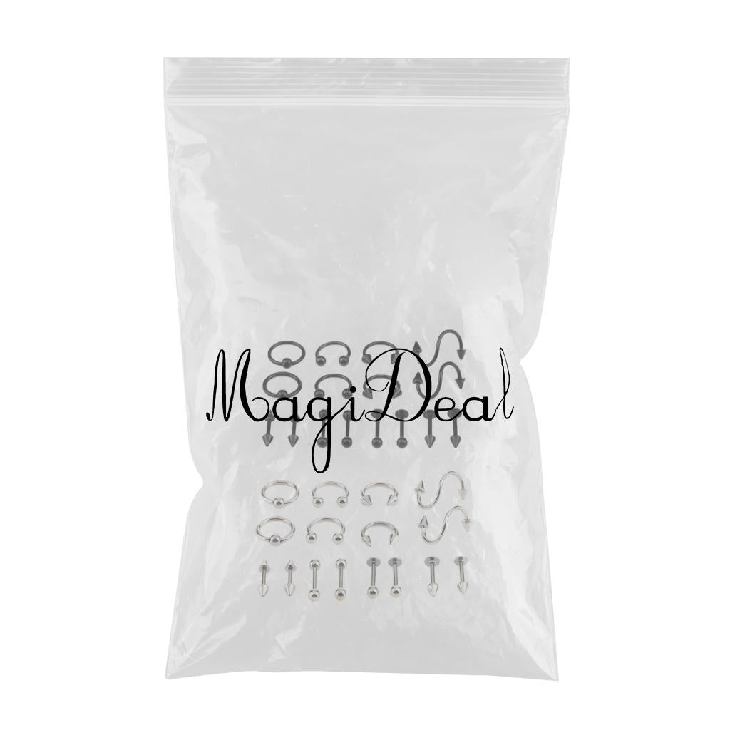 32 Pieces 16g Stainless Steel Assorted Eyebrow Ear Lip Navel Ring Piercing