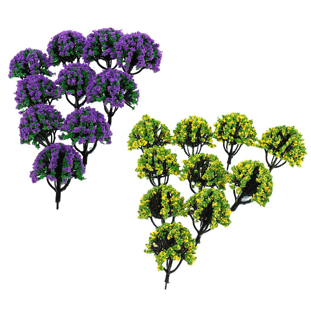 20 Pieces Railroad Scenery Landscape Model Trees with Flowers
