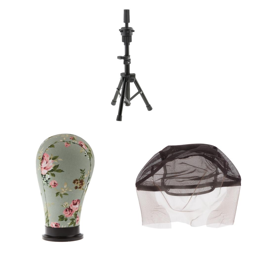 Cork Canvas Block Mannequin Head Wig Making Display+Tripod Stand+Lace Cap