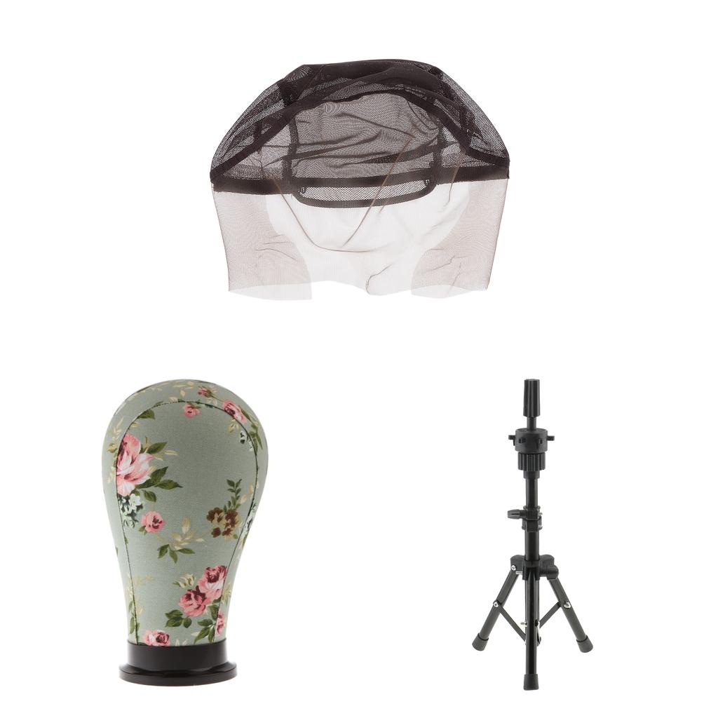 Cork Canvas Block Mannequin Head Wig Making Display+Tripod Stand+Lace Cap