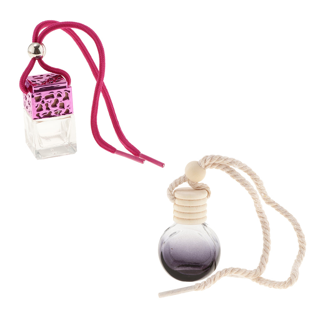 2x Empty Refillable Clear Glass Perfume Bottle Hanging Pendant Car Decor