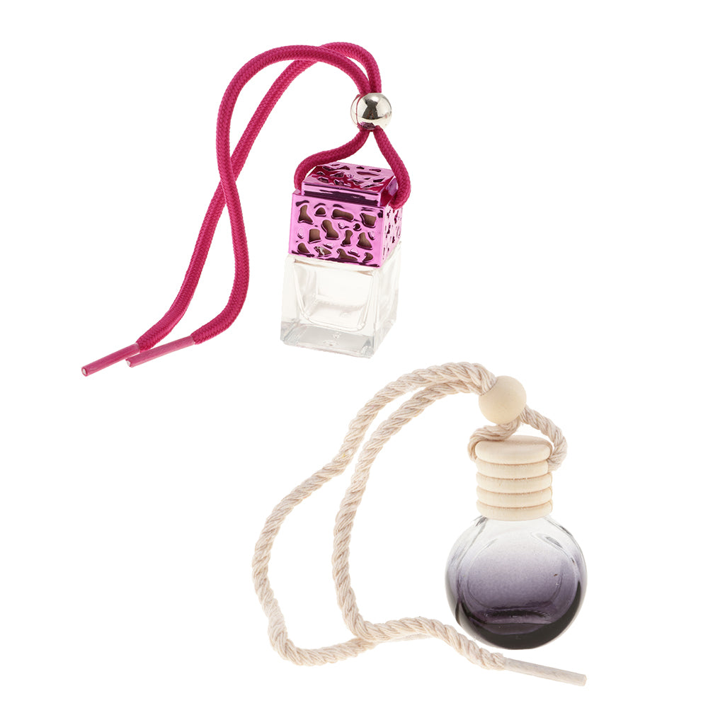 2x Empty Refillable Clear Glass Perfume Bottle Hanging Pendant Car Decor