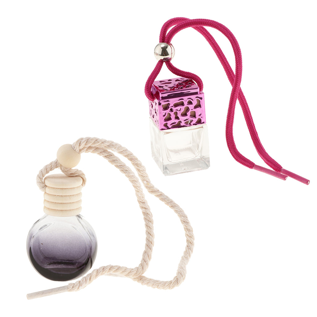 2x Empty Refillable Clear Glass Perfume Bottle Hanging Pendant Car Decor