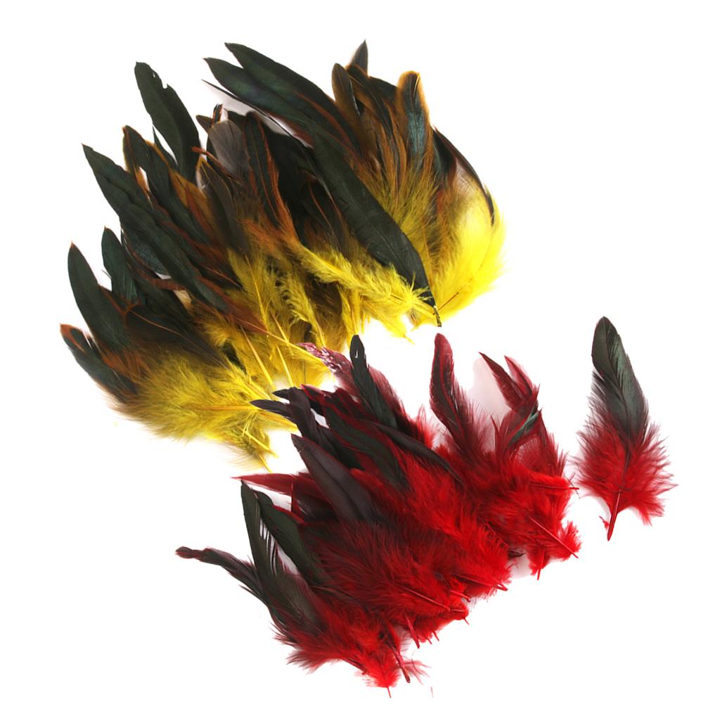 100 Pieces Beautiful Rooster Feather Trim for Decoration 12-18cm Yellow Red