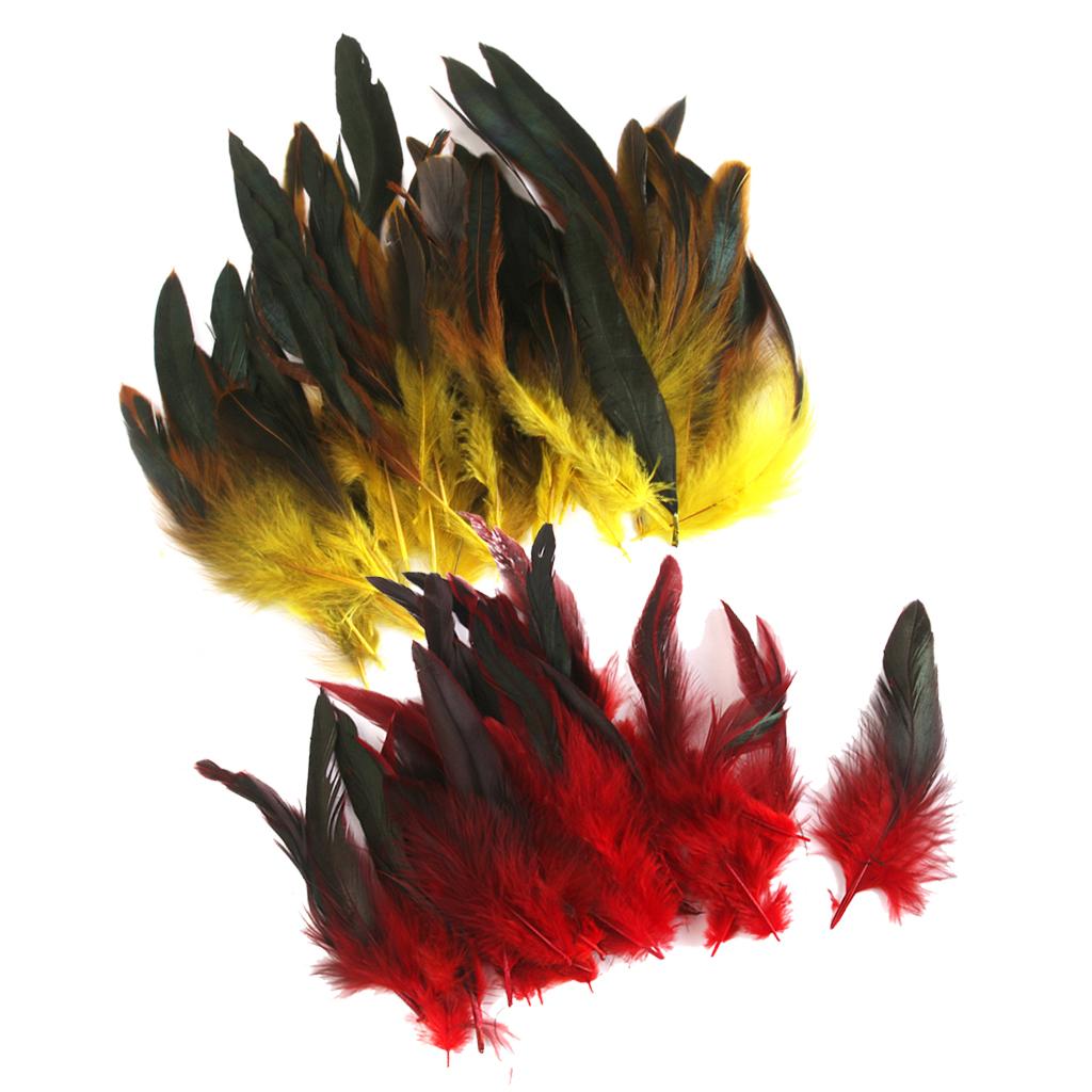 100 Pieces Beautiful Rooster Feather Trim for Decoration 12-18cm Yellow Red