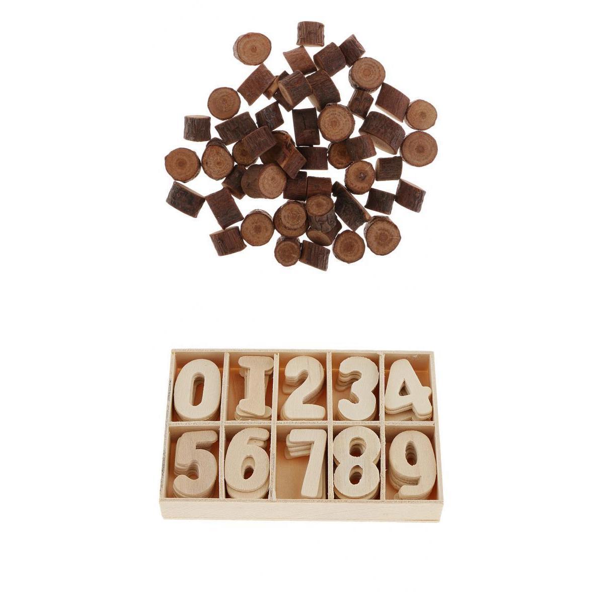 50 Pieces Natural Wood Round Log Slices Discs and 60 Pieces Wooden Numbers