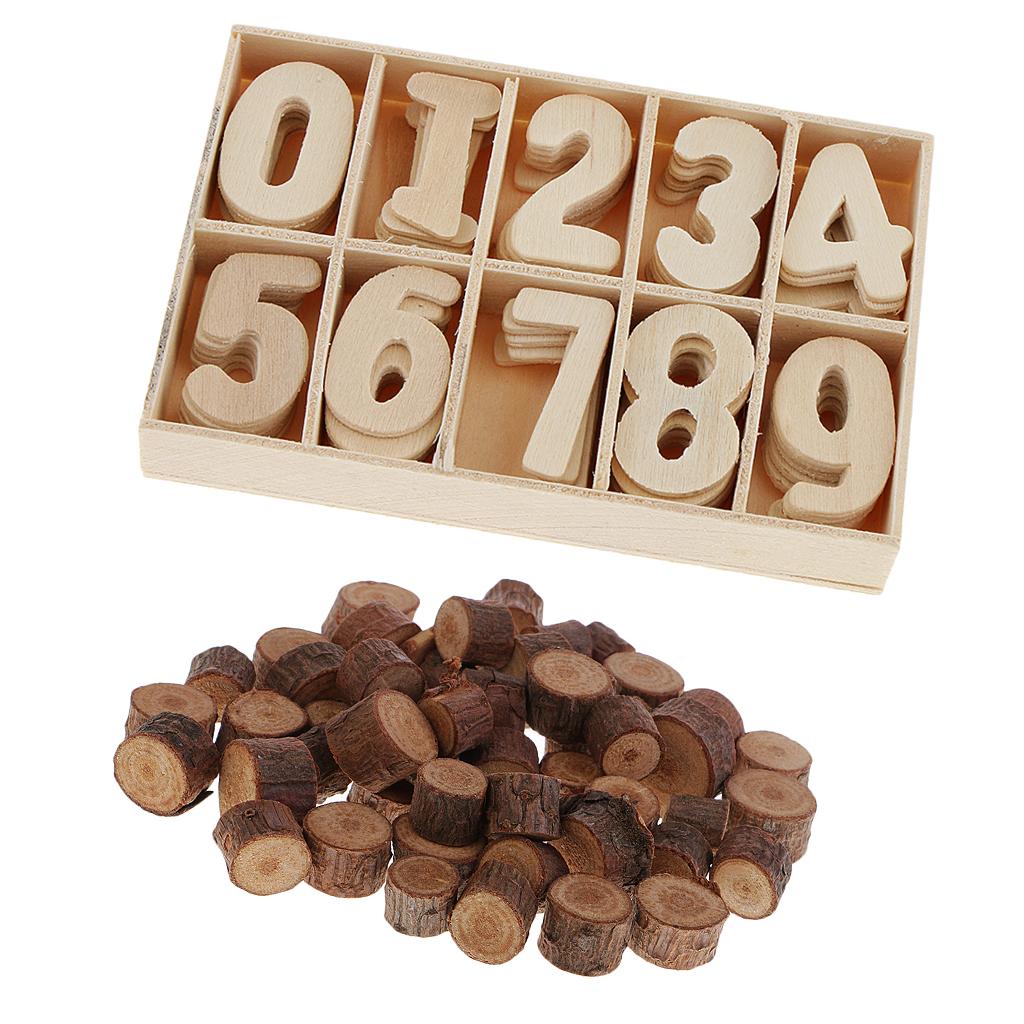 50 Pieces Natural Wood Round Log Slices Discs and 60 Pieces Wooden Numbers