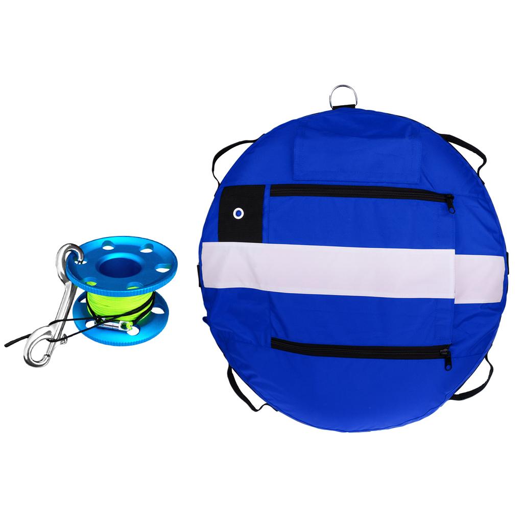 Blue Inflatable Freediving Buoy & 30m Finger Reel for Freediver Spearfishing