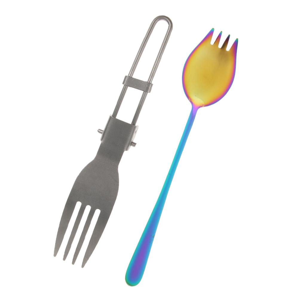 2Pcs Portable Camping Picnic Spoon Fork Cutter Stainless Steel Spork