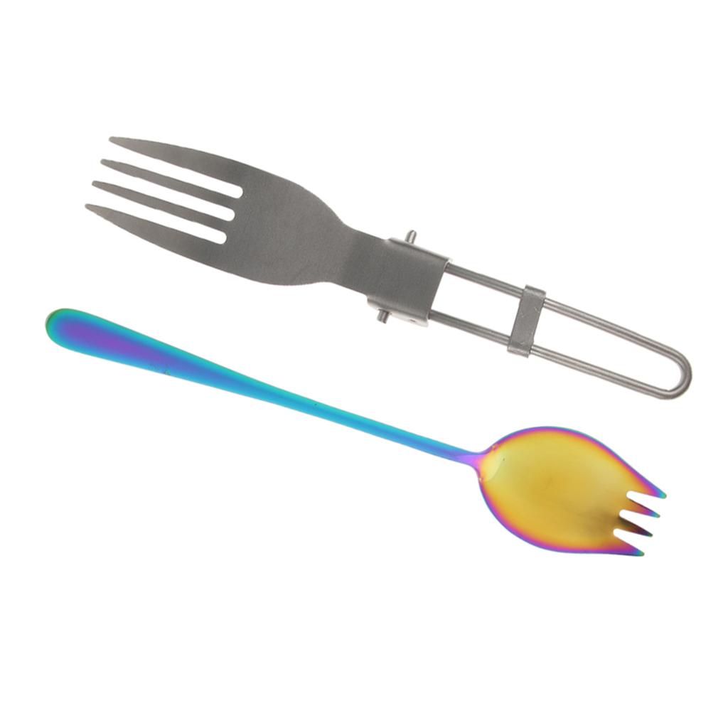 2Pcs Portable Camping Picnic Spoon Fork Cutter Stainless Steel Spork