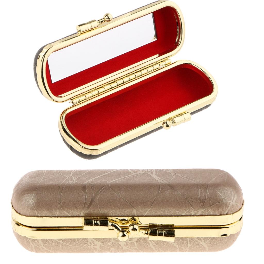 2PCS PU Leather Lipstick Lip Gloss Case Storage Makeup Holder Box Portable