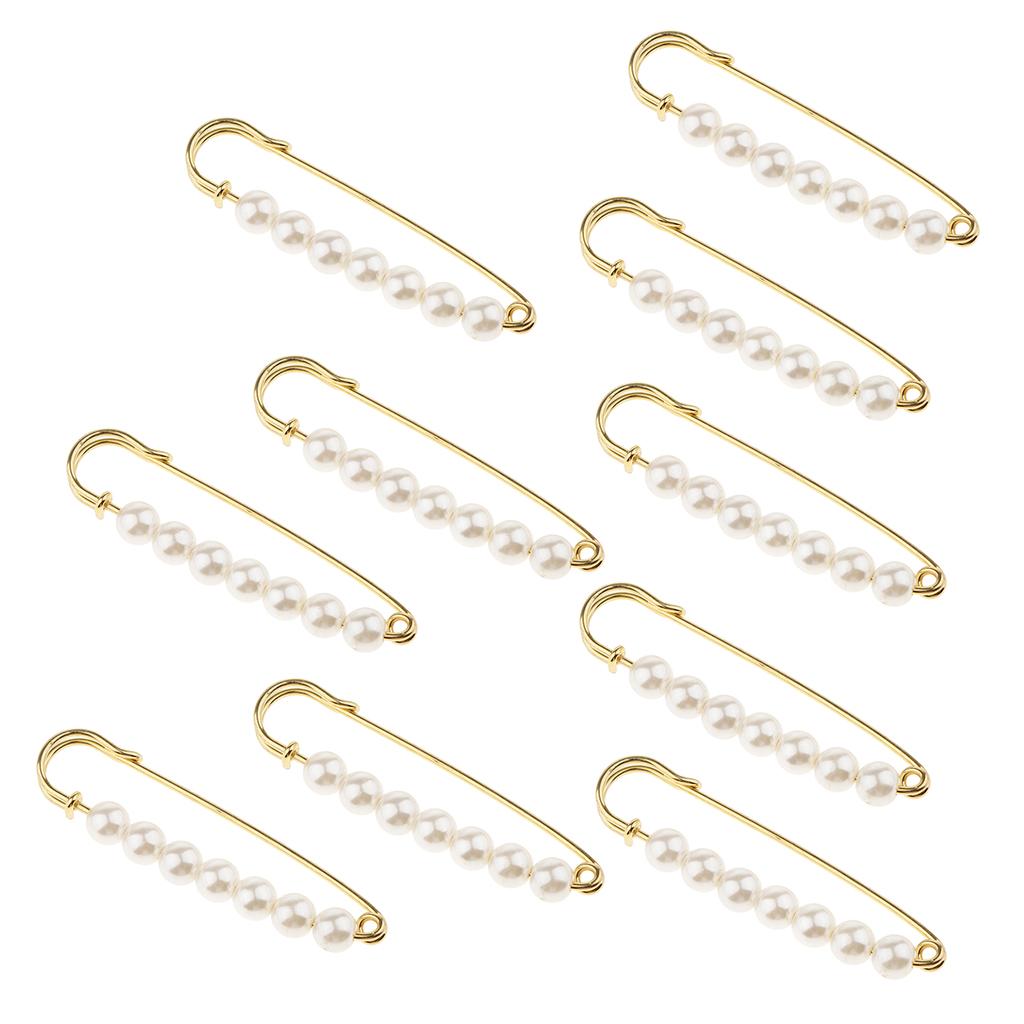 10 Pieces Luxury Imitation Pearls Safety Pin Brooch Pin Clip for Scarf Gown