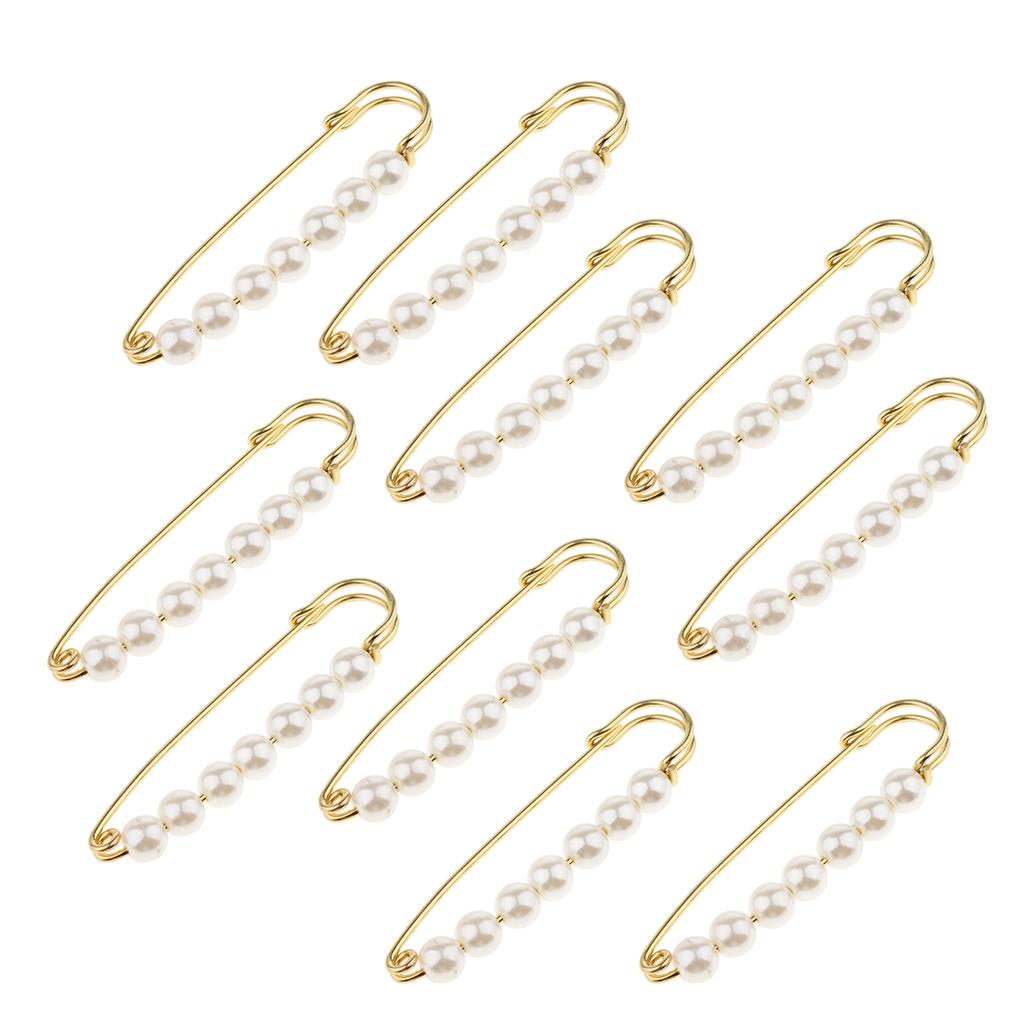 10 Pieces Luxury Imitation Pearls Safety Pin Brooch Pin Clip for Scarf Gown