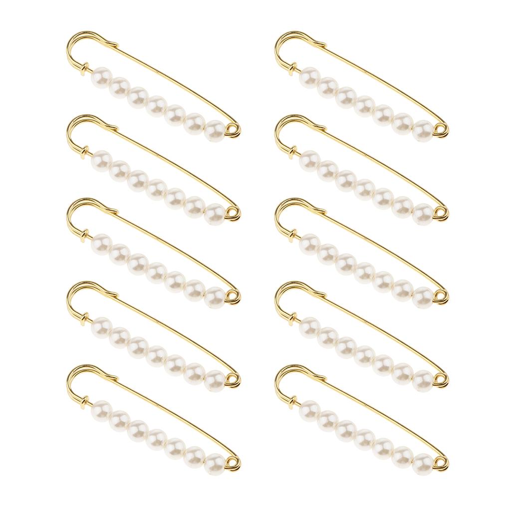 10 Pieces Luxury Imitation Pearls Safety Pin Brooch Pin Clip for Scarf Gown
