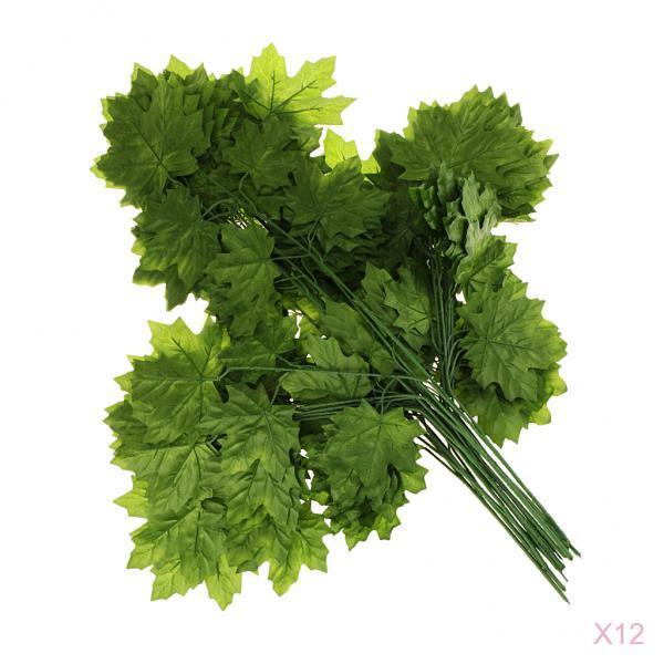 12pcs Artificial Silk Leaves Wedding Favor Autumn Maple Leaf Decor Green