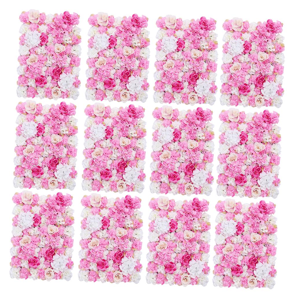 12 Pieces Artificial Flower Wall Panels Wedding Venue Decor Hot Pink