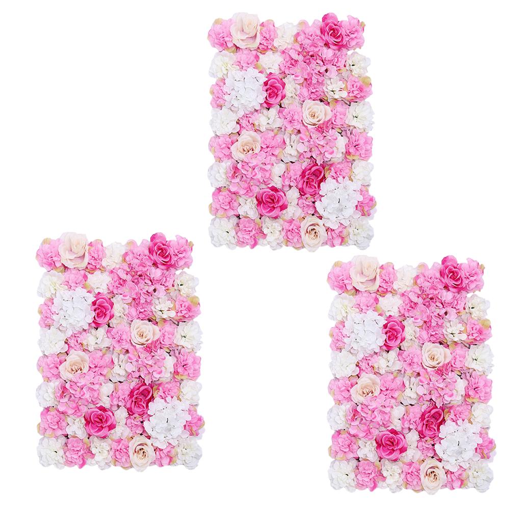 3 Pieces Artificial Flower Wall Panels Wedding Venue Decor Hot Pink