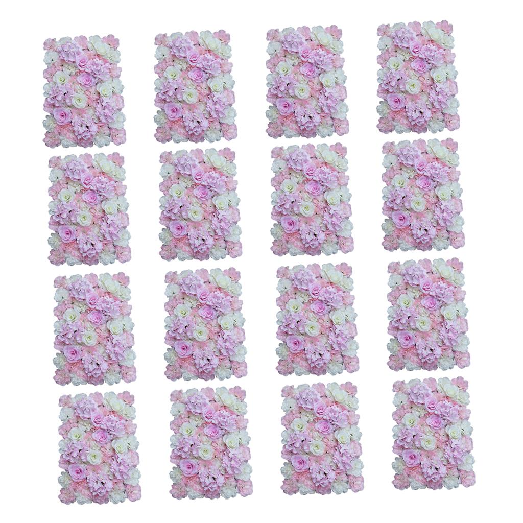 16 Pieces Artificial Flower Wall Panels Wedding Venue Decor Pink White