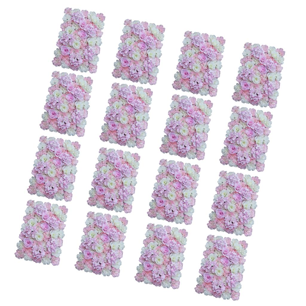 16 Pieces Artificial Flower Wall Panels Wedding Venue Decor Pink White