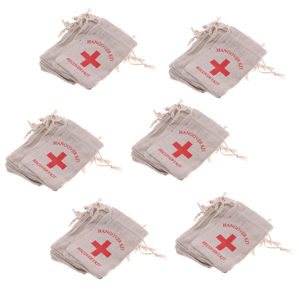 60pcs Hangover Kit Bags Bachelorette Party First Aid Bags Muslin Favors Bag