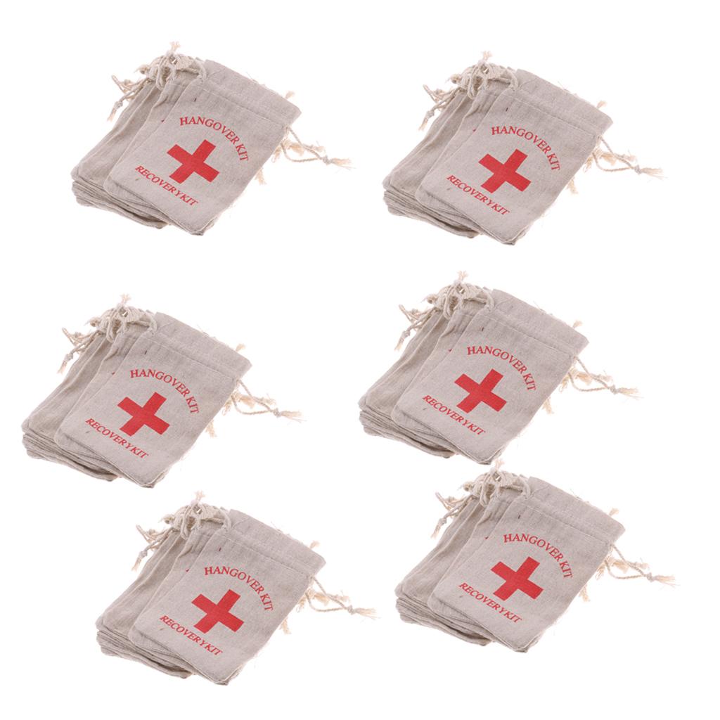 60pcs Hangover Kit Bags Bachelorette Party First Aid Bags Muslin Favors Bag