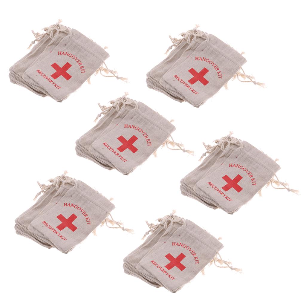 60pcs Hangover Kit Bags Bachelorette Party First Aid Bags Muslin Favors Bag