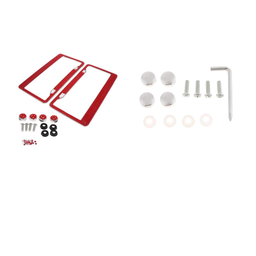 2Pcs 12x6" License Plate Frame w/8X Rhinestone Screws Caps Kit"